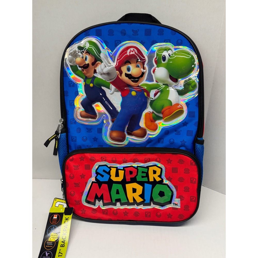 Nintendo Super Mario Luigi Yoshi 17 Inch Backpack Laptop Sleeve NWT